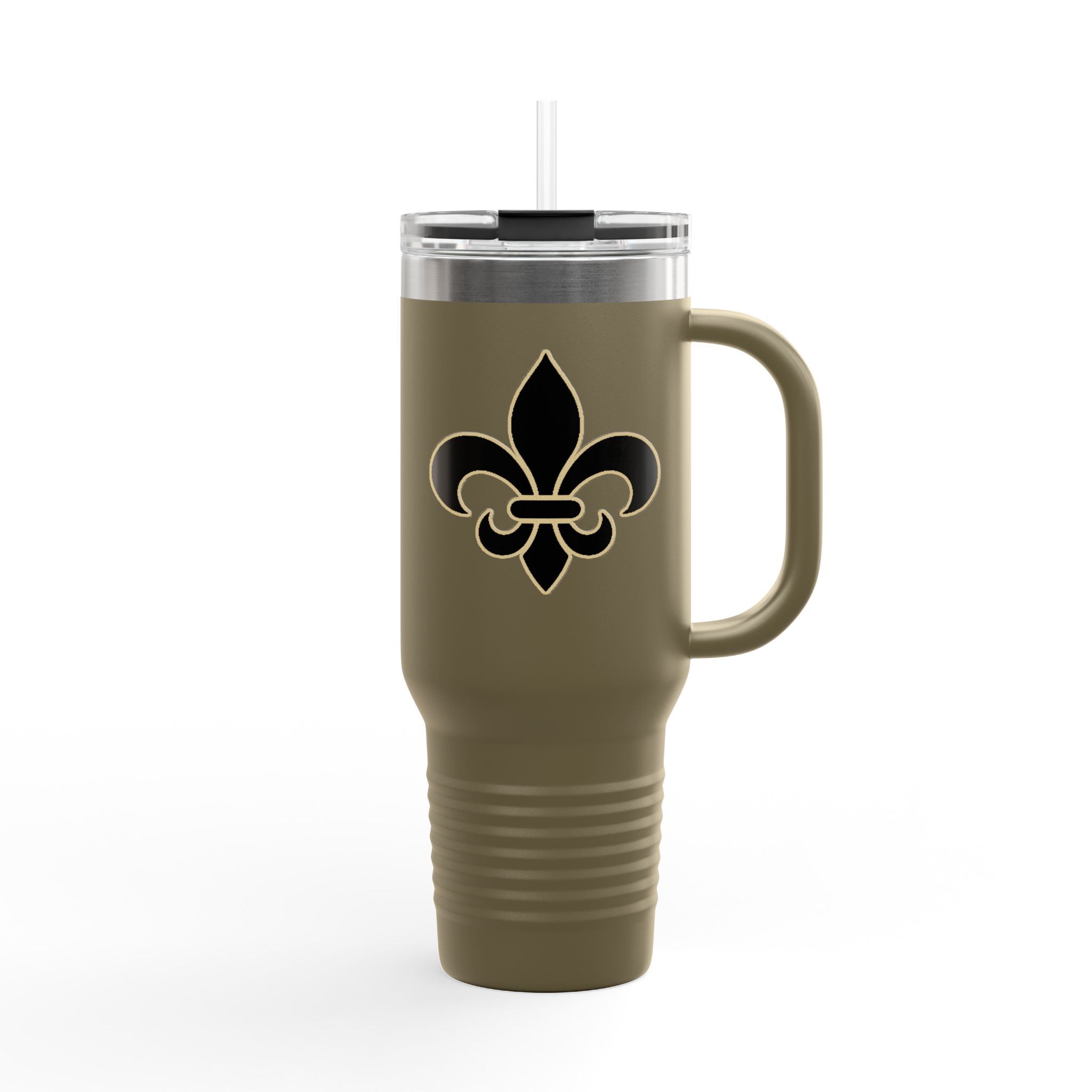 Insulated 40oz Travel Tumbler: Black n Gold Fleur-de-Lis (available in multiple colors) - Image 14