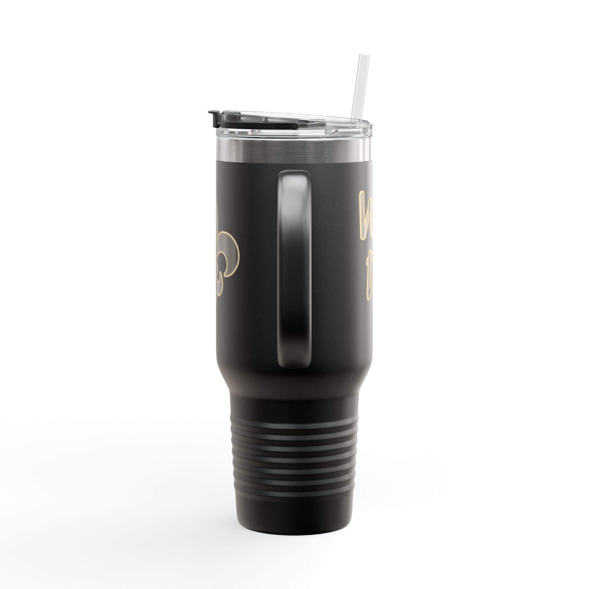 Insulated 40oz Travel Tumbler: Black n Gold Fleur-de-Lis (available in multiple colors) - Image 13