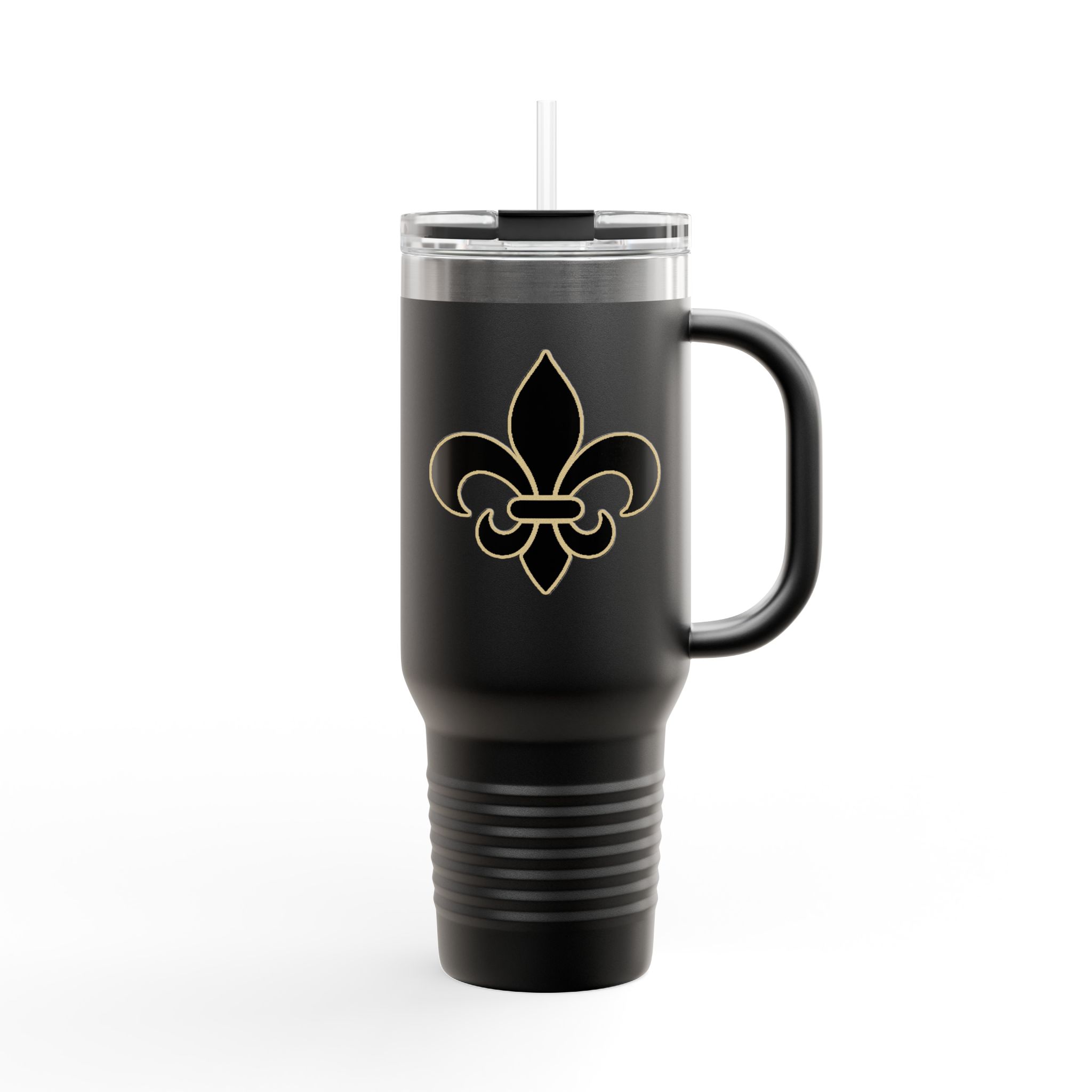 Insulated 40oz Travel Tumbler: Black n Gold Fleur-de-Lis (available in multiple colors) - Image 10
