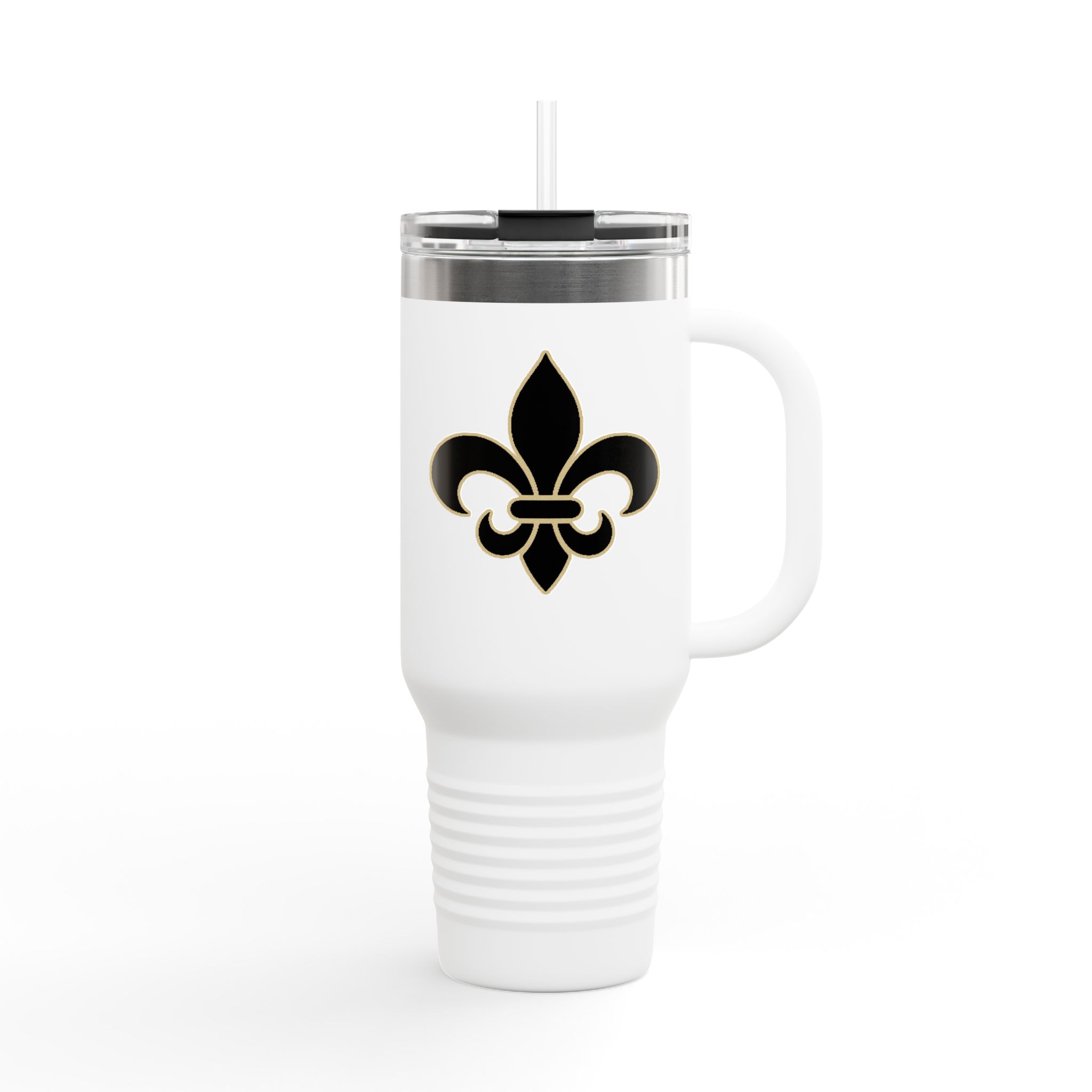 Insulated 40oz Travel Tumbler: Black n Gold Fleur-de-Lis (available in multiple colors) - Image 2