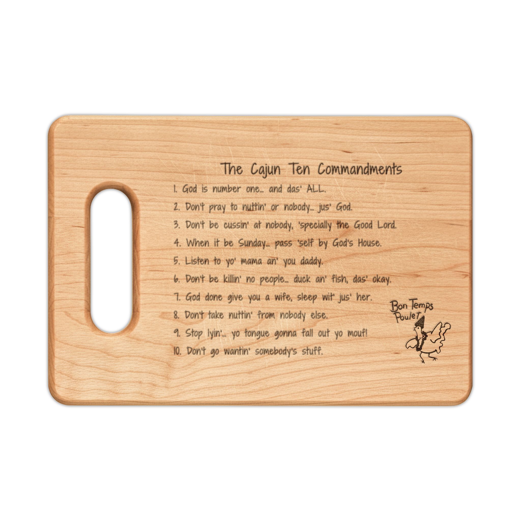 Engraved Wooden Cutting Board: Cajun Ten Commandments