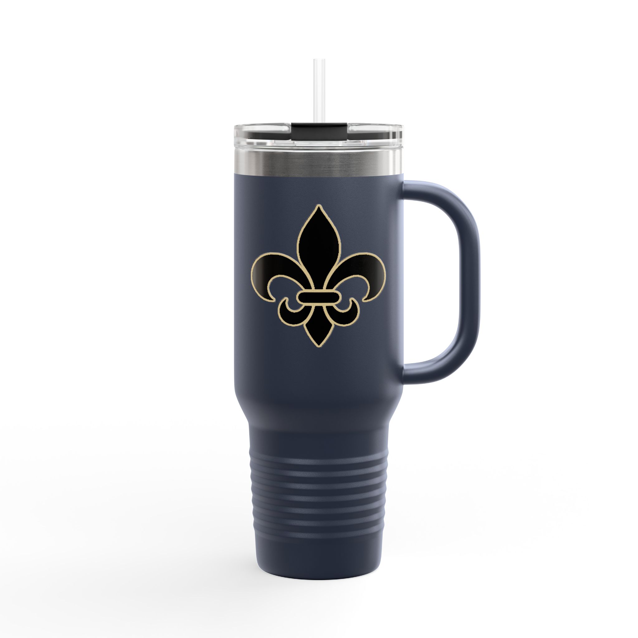 Insulated 40oz Travel Tumbler: Black n Gold Fleur-de-Lis (available in multiple colors) - Image 30