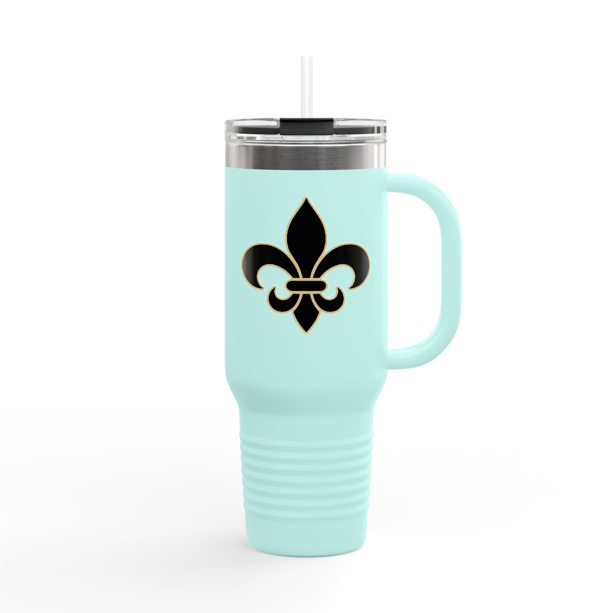 Insulated 40oz Travel Tumbler: Black n Gold Fleur-de-Lis (available in multiple colors) - Image 22